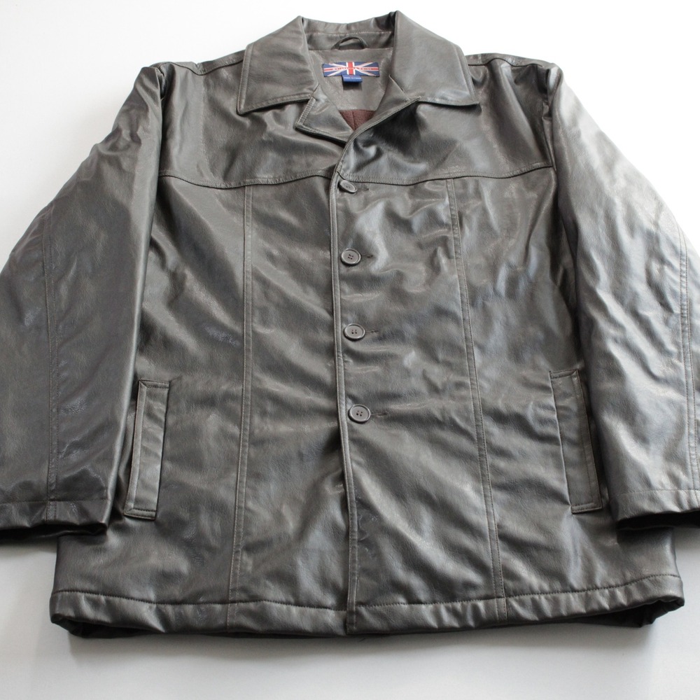 Whispering Smith Mens XL Black Faux Leather Brown Fleece Lined Winter Car Coat
